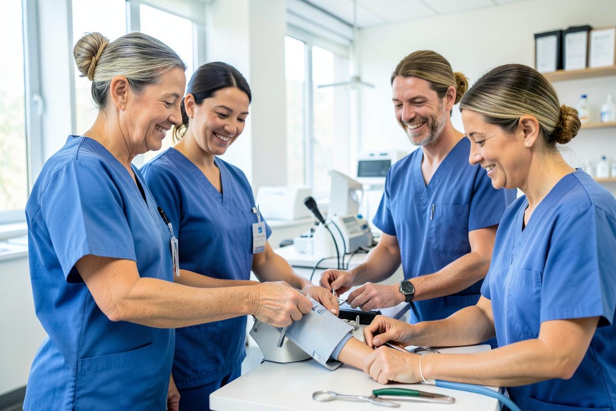 Allied healthcare professionals in a clinical lab