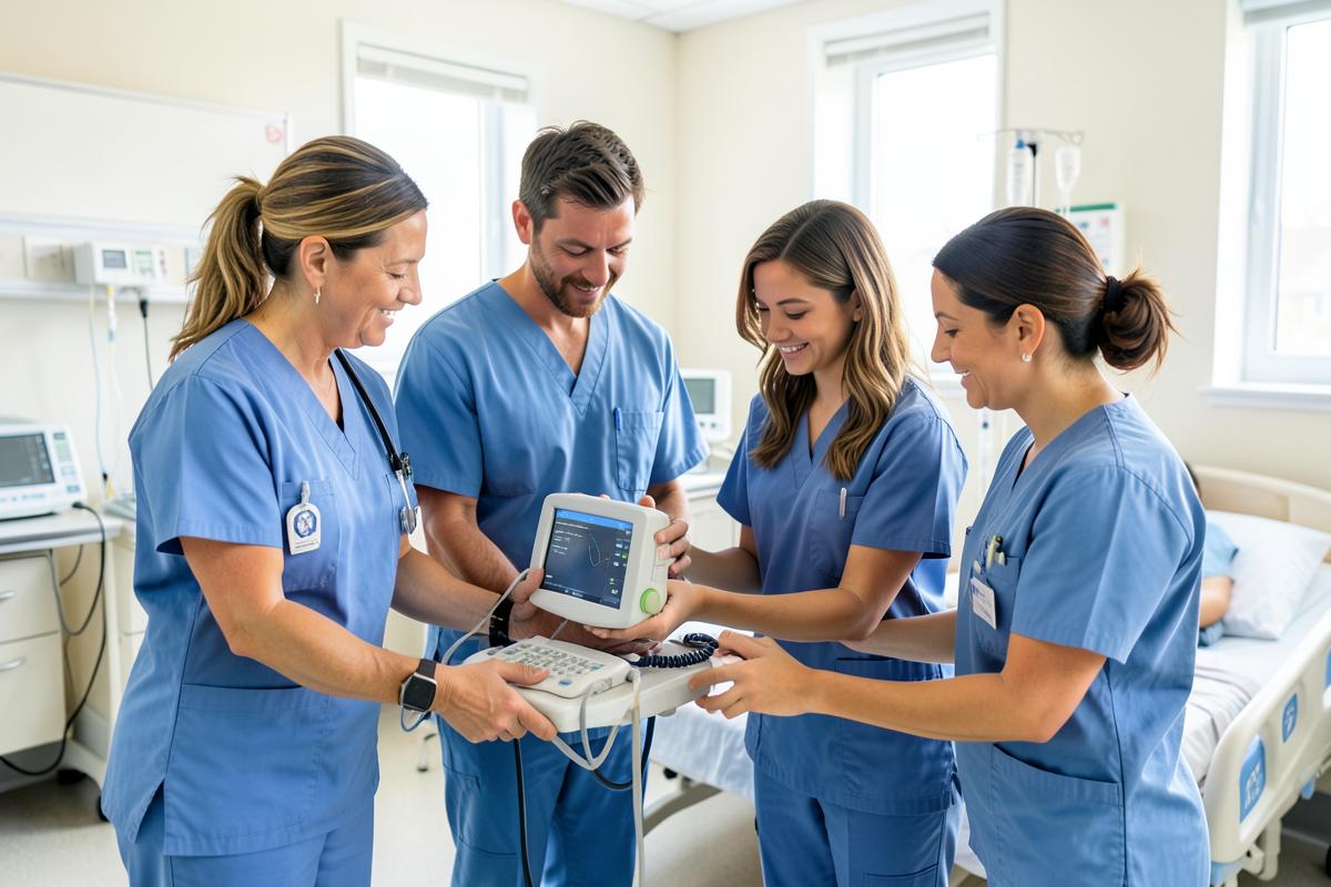 Nursing professionals in a hospital training room