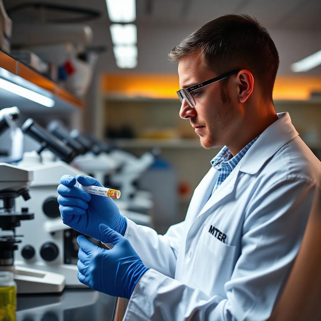 Medical laboratory technician examining a specimen sample