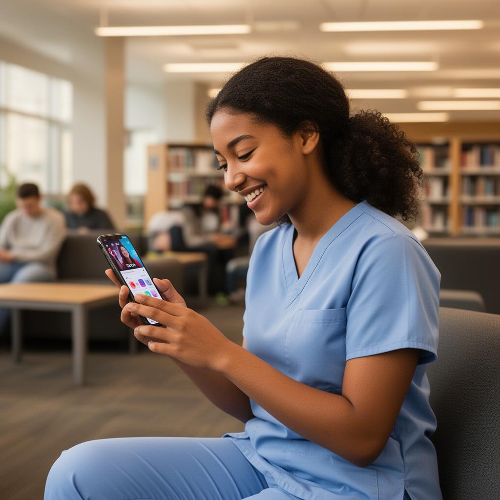 Nursing student scrolling TikTok
