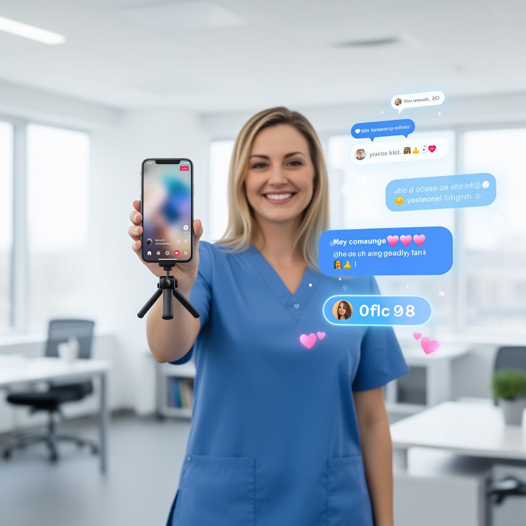 Admissions rep running a TikTok Live webinar from a phone on a tripod