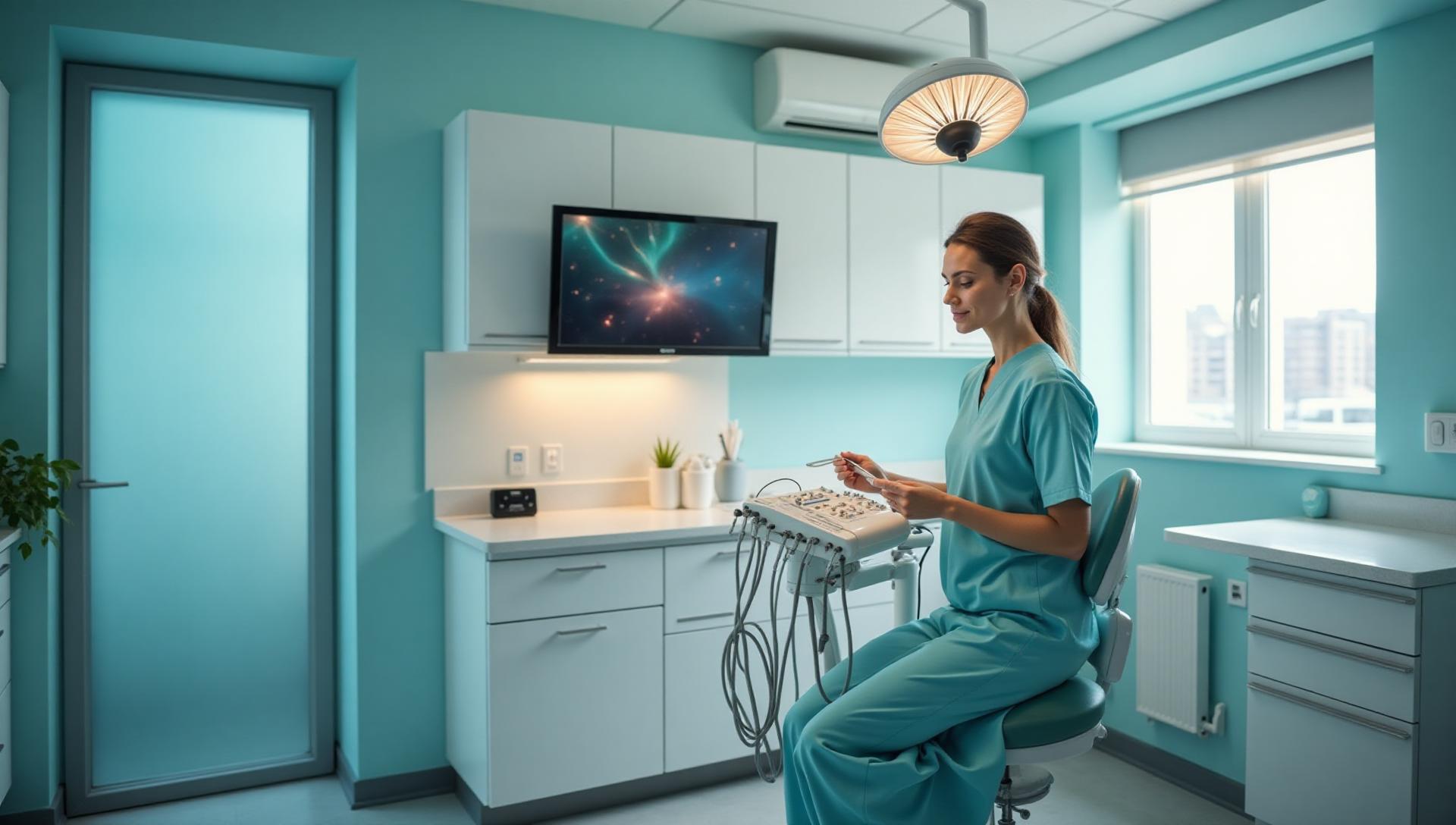 A dental assistant preparing instruments chairside in a dental operatory