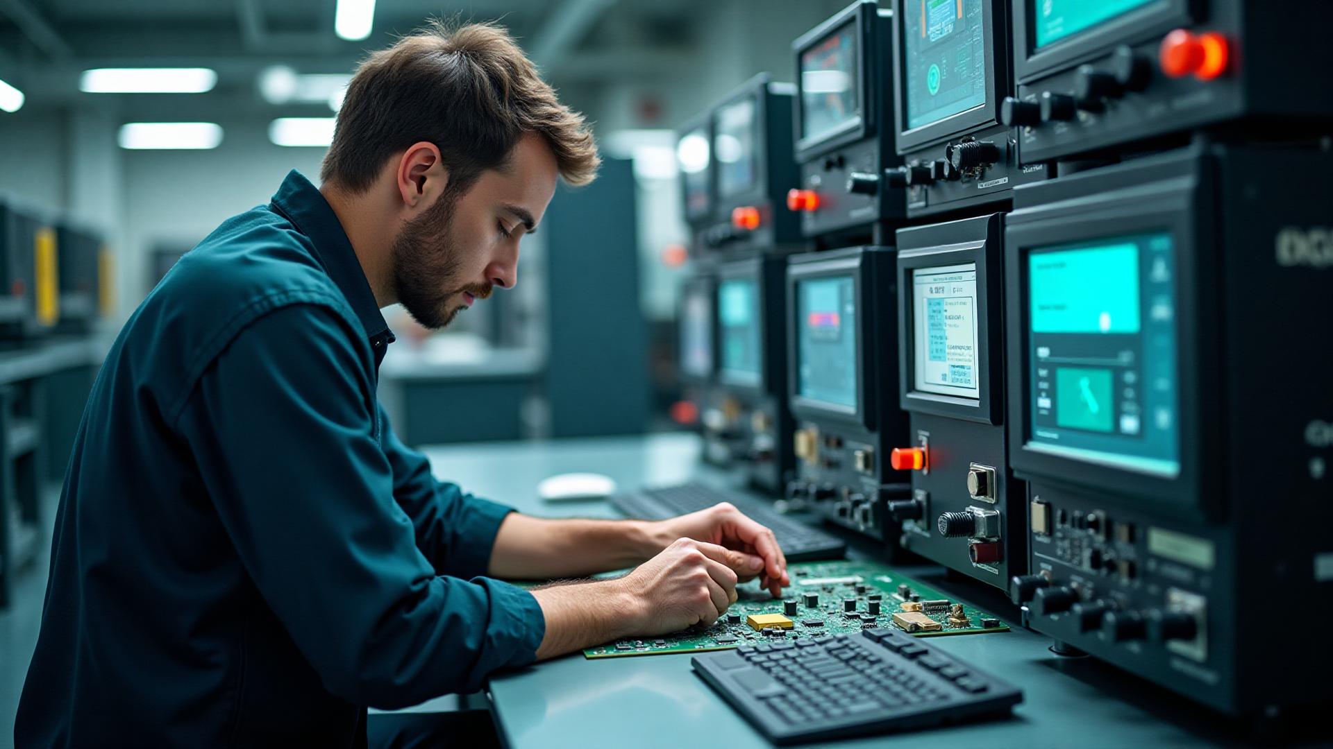 An electrical engineering technologist testing a control panel