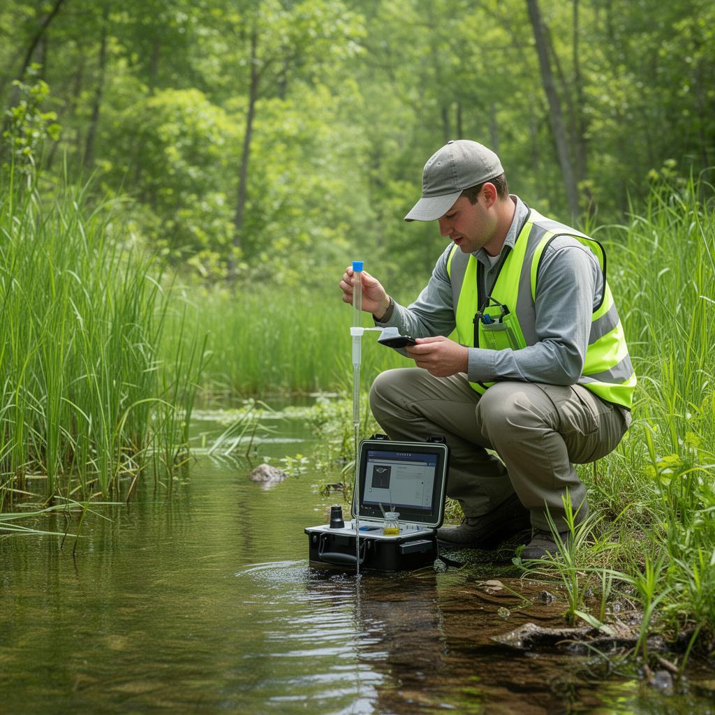 An environmental technician collecting field samples on site