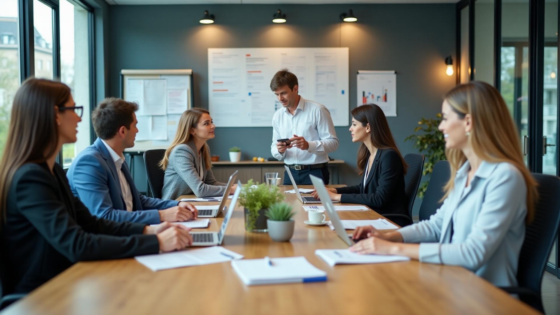 An HR specialist meeting with a new employee in a bright office