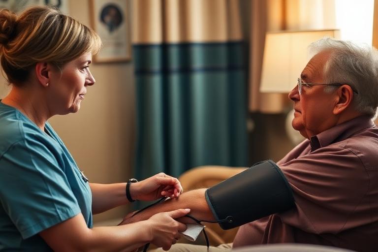 Licensed practical nurse checking a patient's blood pressure