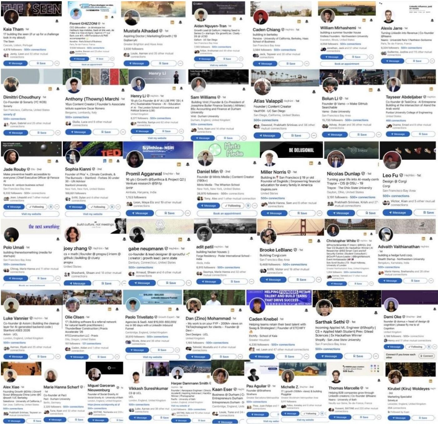 Grid of LinkedIn profiles optimized for visibility