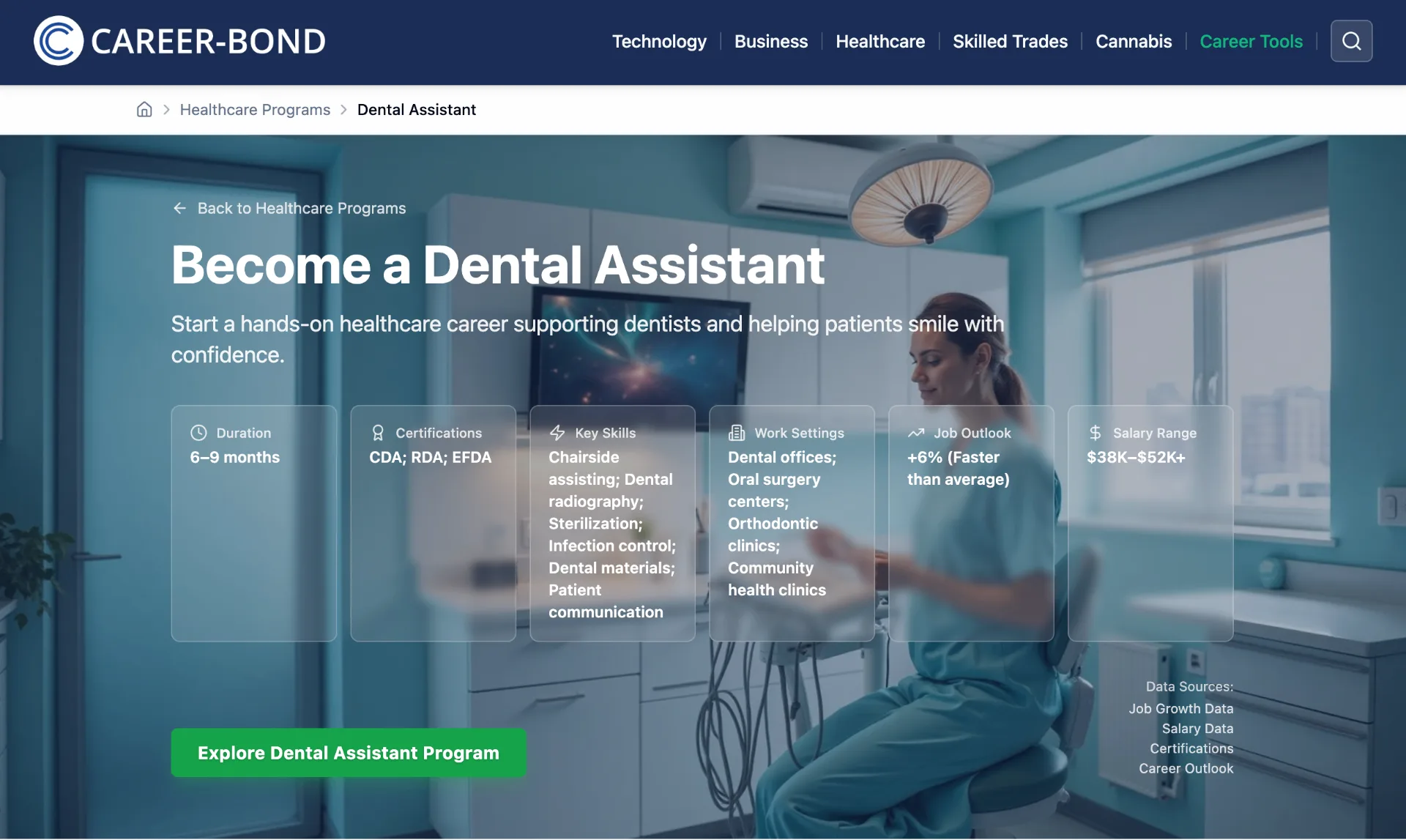 Student lands on program page