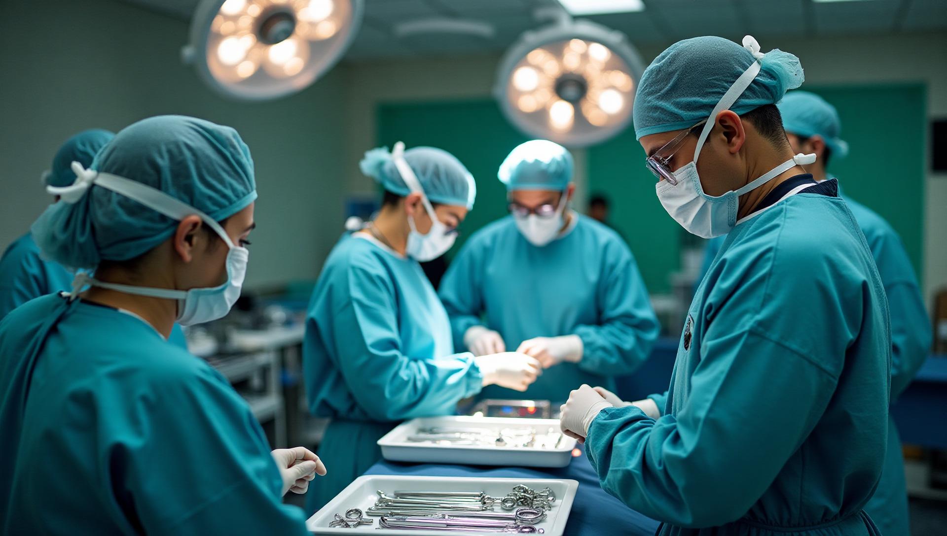 A surgical technologist preparing sterile instruments in an operating room