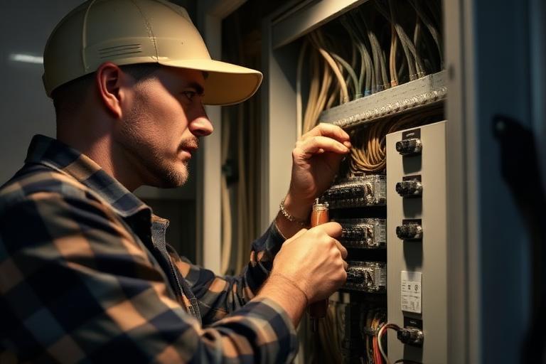 Electrician wiring a commercial panel